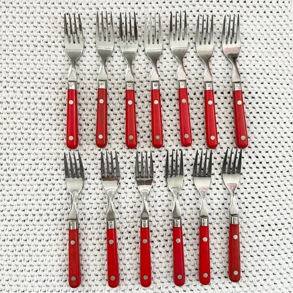 Washington Forge WF Mardi Gras Red Handle Stainless Steel Set 13 Salad Forks - Picture 1 of 5